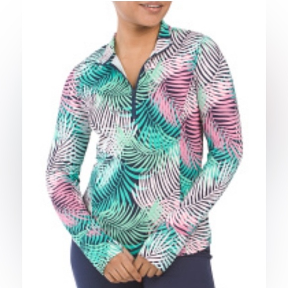 Tommy Bahama Tops - Tommy Bahama Women’s Pullover 1/4 Zip Palms Multi Golf Tennis Pickleball Top